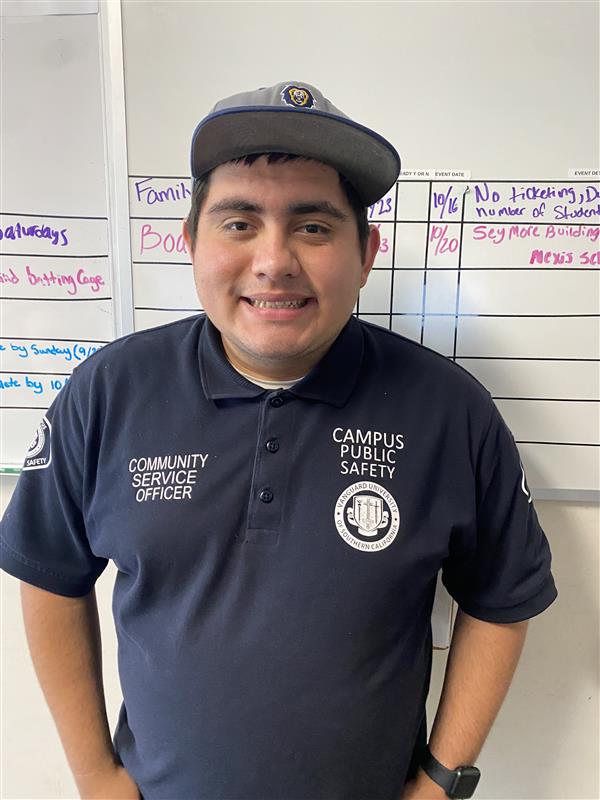 Jordan Hernandez in his Vanguard University campus safety uniform. 