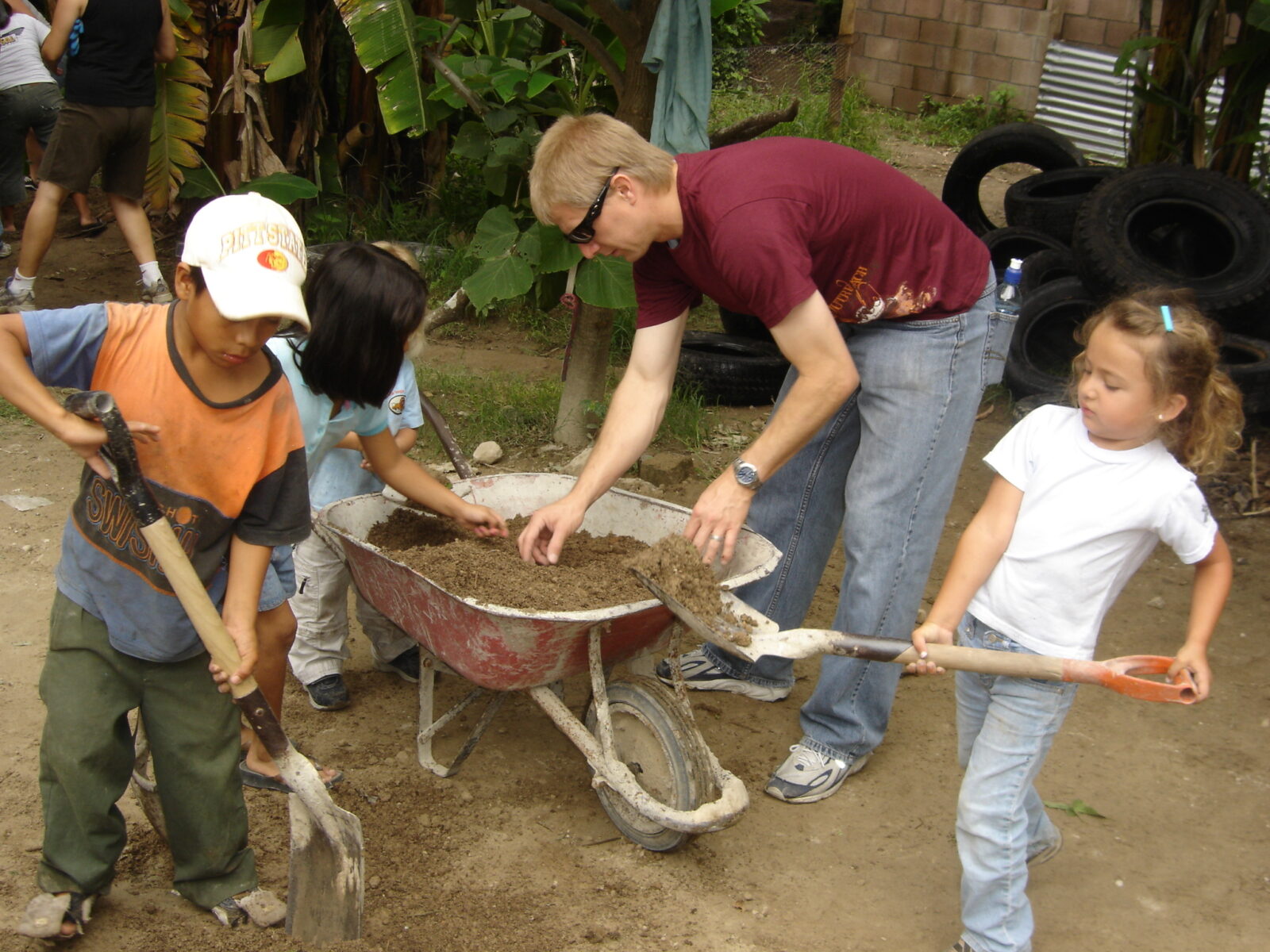 a group of kids working